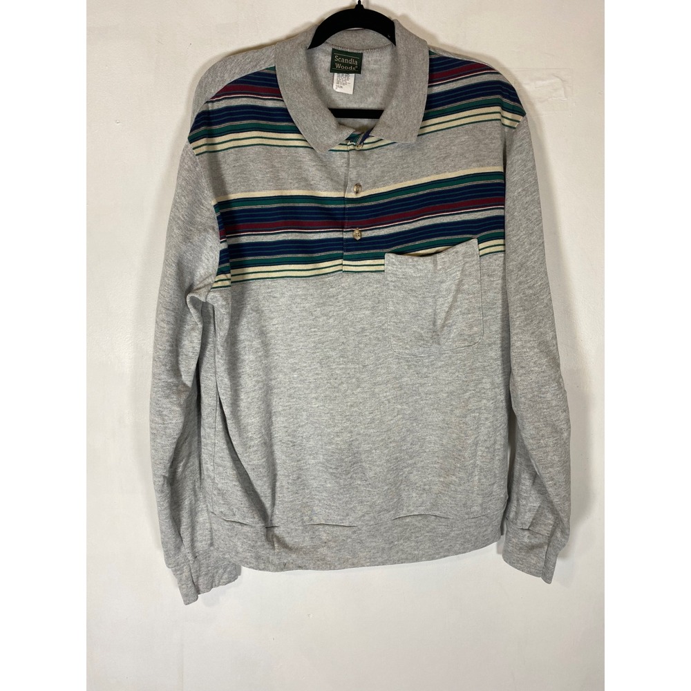 Vintage 90s Scandia Woods Striped Rugby Sweatshirt Cotton Blend Pocket Preppy M